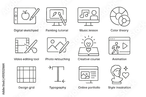 Creative design icons for tutorials and courses