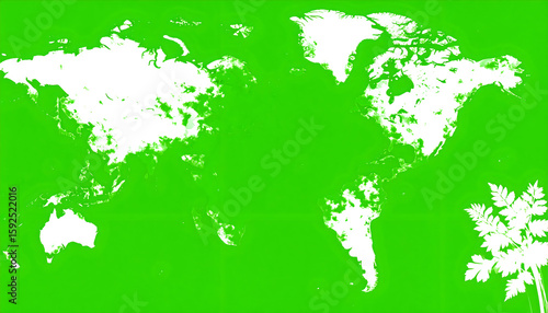 White World Map on Green Background
