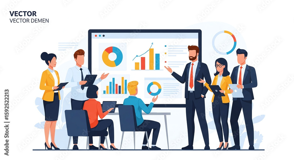 Fototapeta premium Teamwork Analysis Business Professionals Reviewing Data Charts During a Corporate Strategy Meeting at the Office