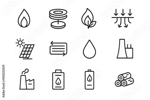 Renewable energy and sustainable resources icons on dark background