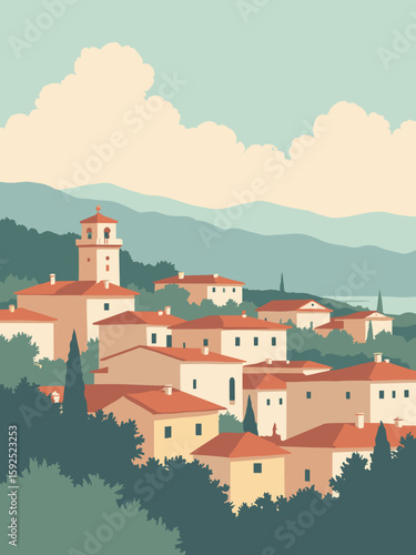 Wallpaper Mural Casoria, Italy – cityscape with historic villas under pastel sky in cream, terracotta, mint, and light gray Torontodigital.ca