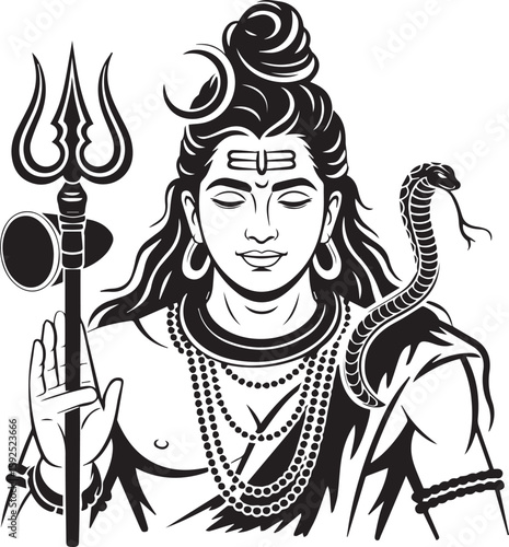 Black Vector Silhouette of Lord Shiva with Trident - Hindu God Icon Art