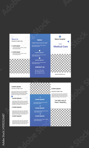 Corporate healthcare and medical trifold brochure, cover, and back page A4 design template.