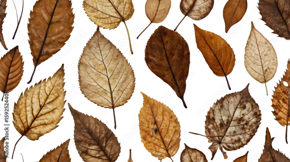 Obraz premium Autumnal Leaves: A collection of intricate, delicate leaves in warm earth tones, artfully arranged to showcase the textures and veins