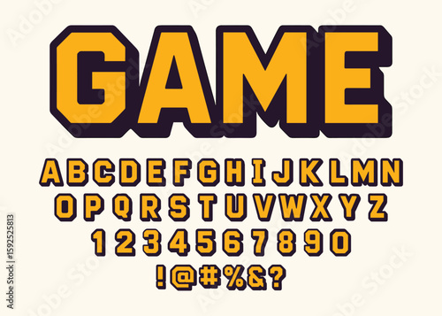 Bold Sport Style Alphabet Font - 3D Gaming Text Typeface with Uppercase Letters, Numbers, and Symbols for Esports, Retro Games, Posters, and Logo Design