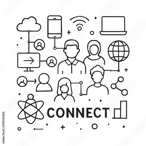 A vector illustration of social media icons connecting people in a global communication network
