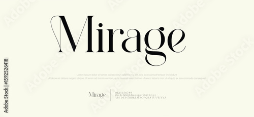 Mirage Elegant Font Uppercase Lowercase And Number. Classic Lettering Minimal Fashion Designs. Typography modern serif fonts regular decorative vintage concept. vector illustration
