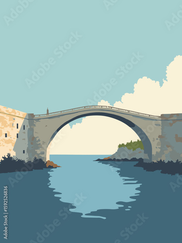 Taranto, Italy – Swing bridge over navy waters with stone walls in ocean blue, steel gray, and cream
