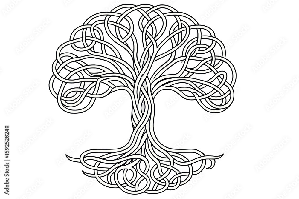 Fototapeta premium Celtic tree of life featuring intricate, interwoven knots representing interconnectedness against transparent backdrop
