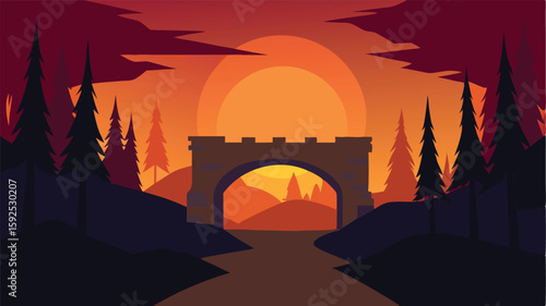 bridge over the river at sunset
