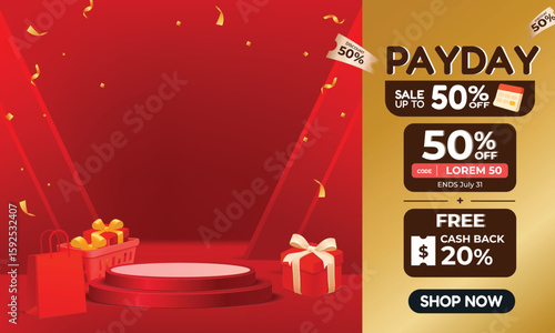 Red Payday Sale Banner with Discount Promo Layout