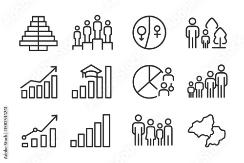 Demographic and education data icons on a dark background
