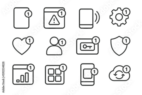 Mobile app notification icons with security, privacy, and system update symbols