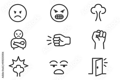Angry and frustrated emoticons and symbols on dark background