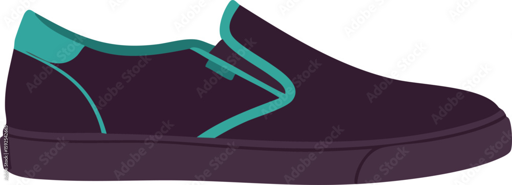 Fototapeta premium Casual slip-on shoe vector illustration in dark purple and teal color scheme for fashion and lifestyle design elements 