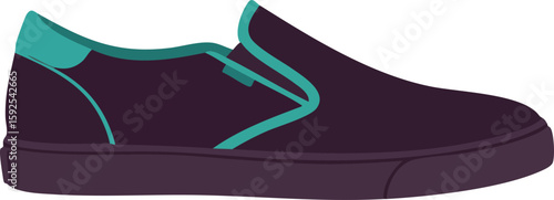 Casual slip-on shoe vector illustration in dark purple and teal color scheme for fashion and lifestyle design elements 