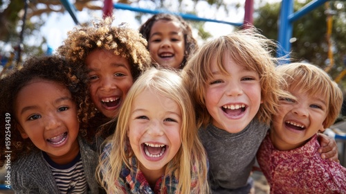Playful children clustered together outdoors