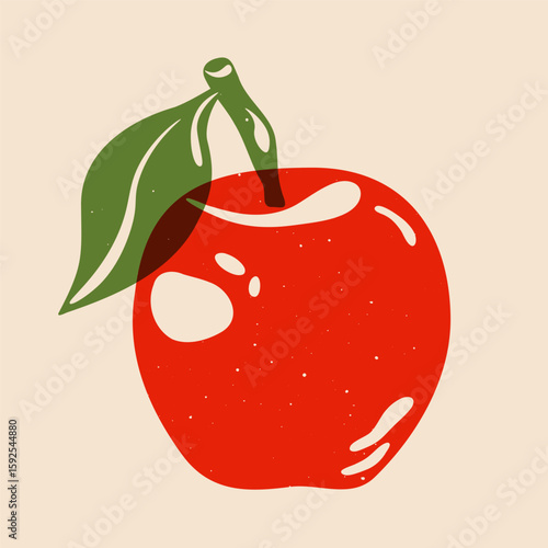 Apple fruit. Cartoon red organic garden fruit with riso print effect, cute apple icon for retro poster, fabric, textile, wrapping paper, wallpaper design. Vector isolated illustration