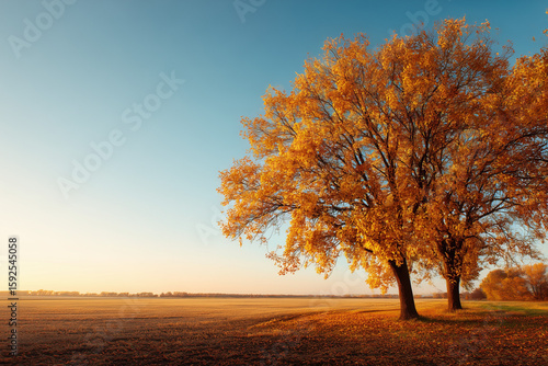 広大な秋の風景と黄金色の木々