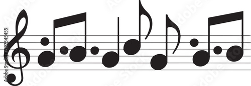 Musical Notes on Staff: A close-up shot of musical notes, precisely aligned on a staff, creating a clear representation of melody and harmony, perfect for educational and creative projects.