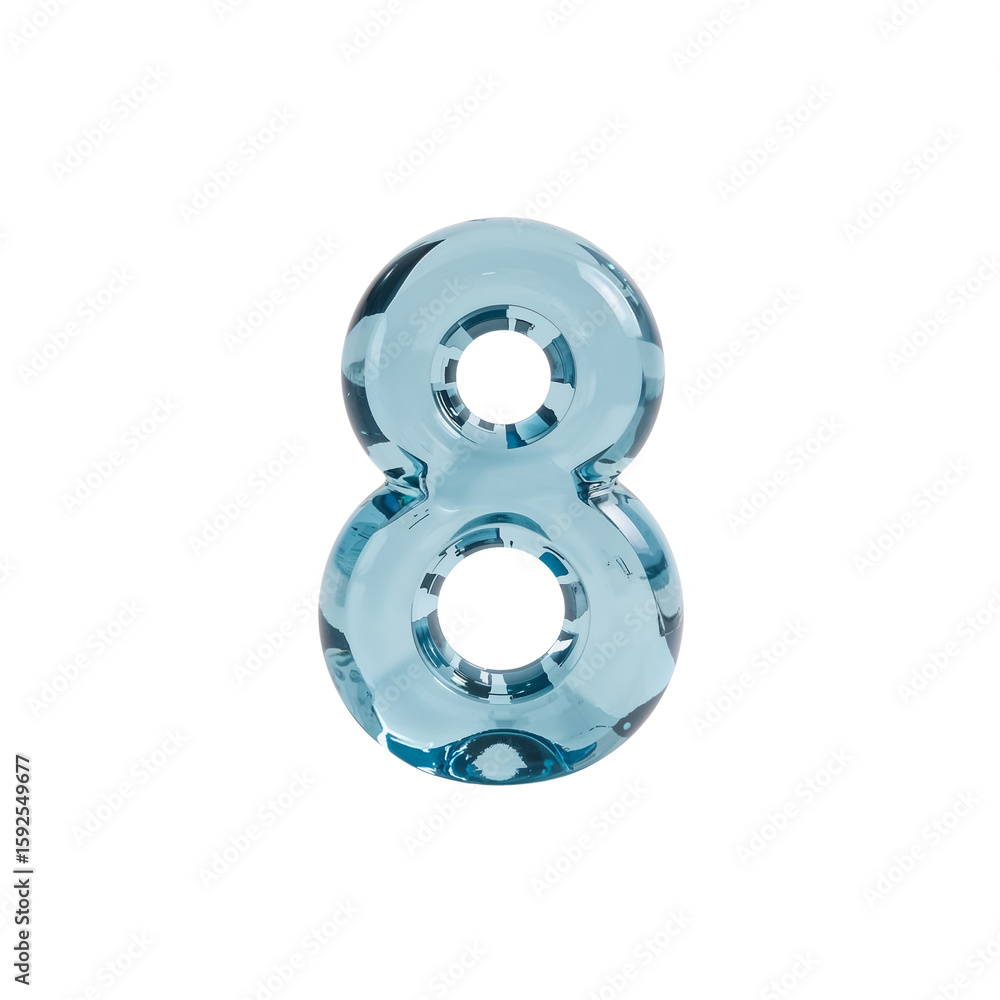 Fototapeta premium Translucent number eight, ethereal glow and isolated form against plain setting