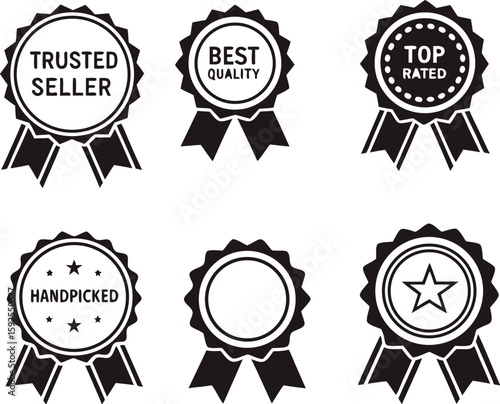 Collection of award ribbons and badges silhouette