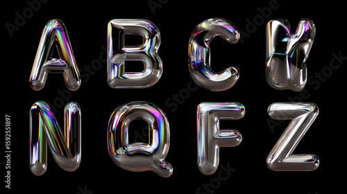 3d chrome font set, liquid metal alphabet, futuristic silver melted effect abc, mercury letters. hologram bubble reflective typeface, droplet trendy acid style, groovy shapes. glossy chrome font.