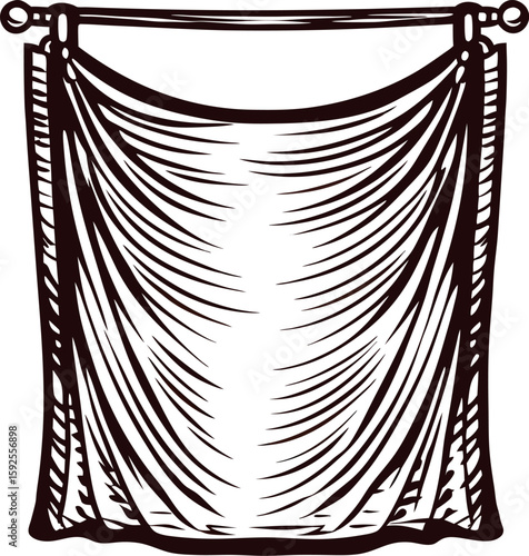 Vintage hand drawn towel hanging on a bar isolated on white background, detailed sketch engraving illustration