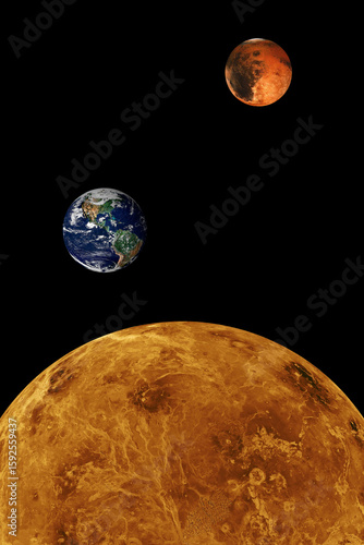 Venus, planet earth, Mars in space