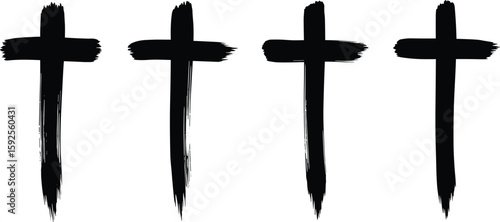 Abstract black brushstroke crosses, minimalist design with bold strokes, religious symbolism, spiritual concept, artistic expression, modern graphic illustration