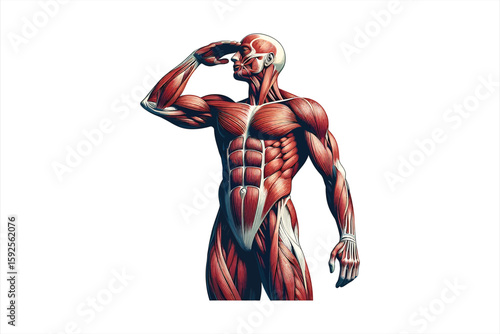 human full body muscular system vector design art, isolated on a white background