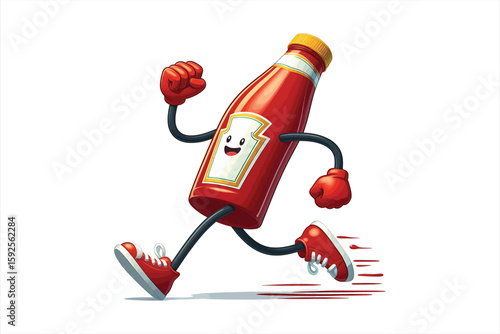 A bottle of ketchup with arms and legs, running in a race Vector Design, isolated on a white background 1