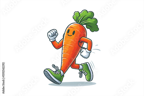 A carrot wearing sneakers and jogging in place for a fitness session Vector Design, isolated on a white background 1