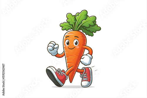 A carrot wearing sneakers and jogging in place for a fitness session Vector Design, isolated on a white background 1