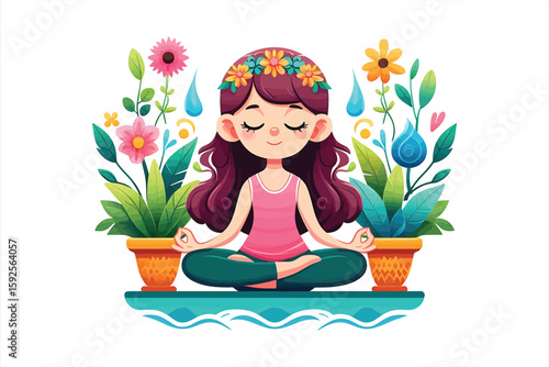 a girls Meditation pose vector design, isolated on a white background