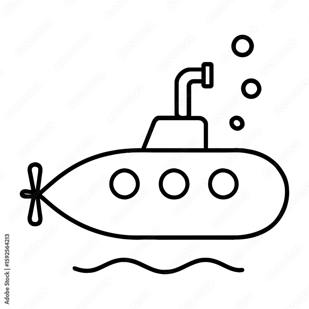 Submarine Underwater Vessel with Periscope Exploring Ocean Depths Icon Submarine Underwater Vessel with Periscope Exploring Ocean Depths Icon