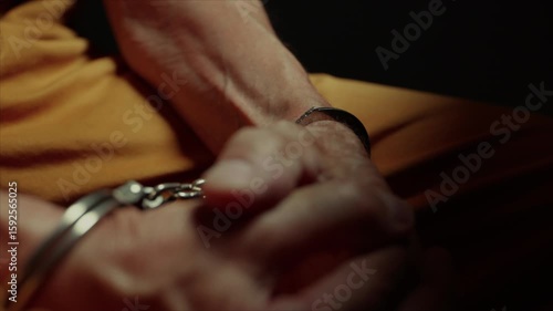 ECU of inmate's hands in handcuffs.  Full HD.