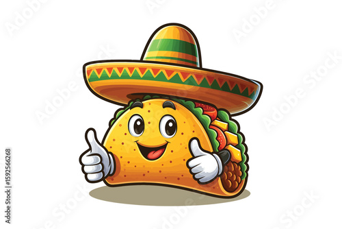 A taco giving a thumbs-up while wearing a sombrero Vector Design, isolated on a white background 1