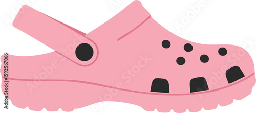Pink casual clog shoe with ventilation holes and adjustable strap vector illustration for comfortable footwear designs 