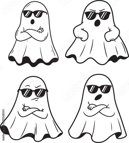 Four cool ghosts wearing sunglasses silhouette