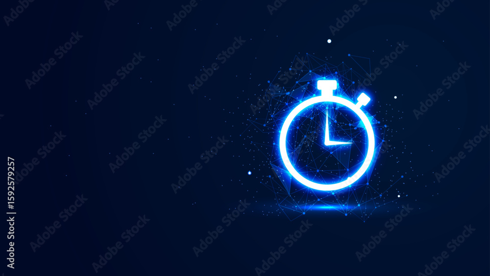 Fotografie Futuristic glowing stopwatch with plexus lines and glitter particles