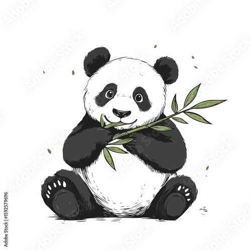 Panda eating bamboo sketch illustration