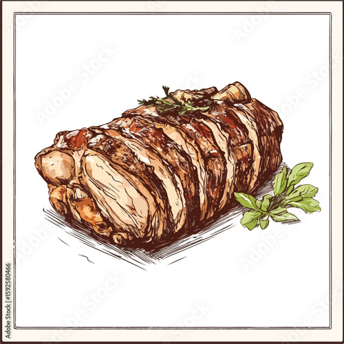 Hand-drawn Porchetta Pork Roast Sketch