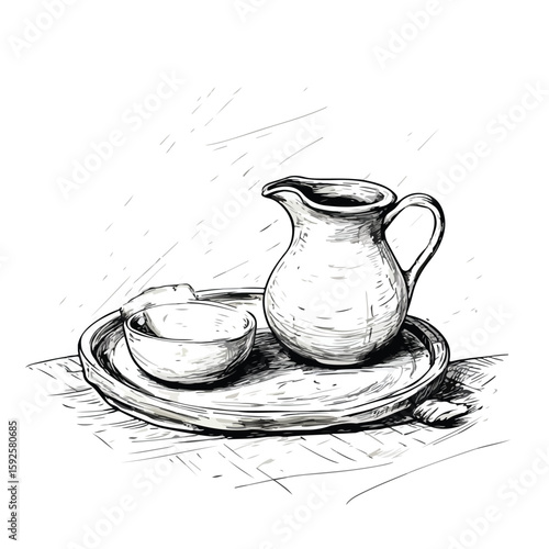 Potter's Wheel and Jug Sketch