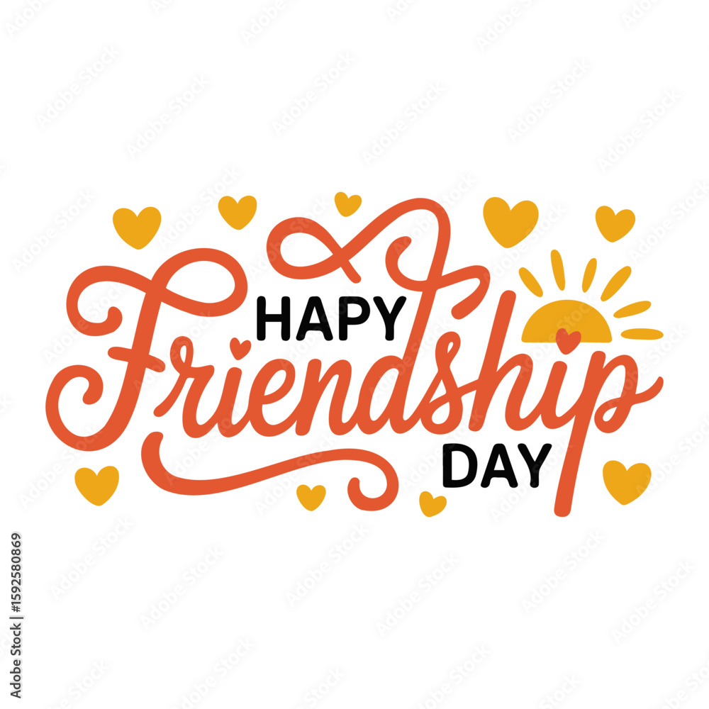 Illustration featuring the words happy friendship day with hearts and a sun graphic design Illustration featuring the words happy friendship day with hearts and a sun graphic design