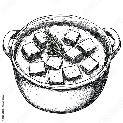 Classic Ribollita Sketch on White Background
