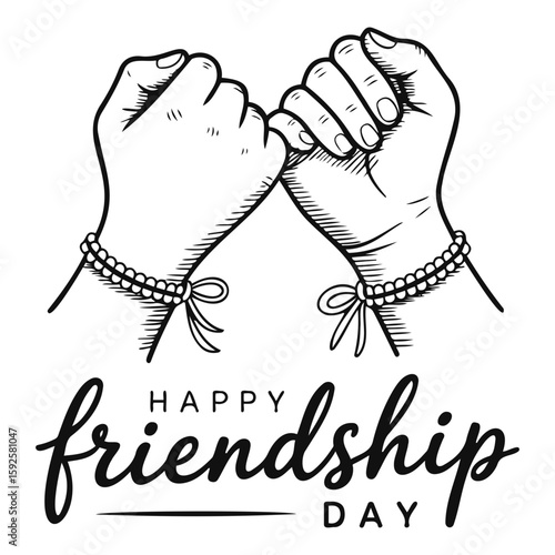 Illustration of two hands making a pinky promise with happy friendship day text below it