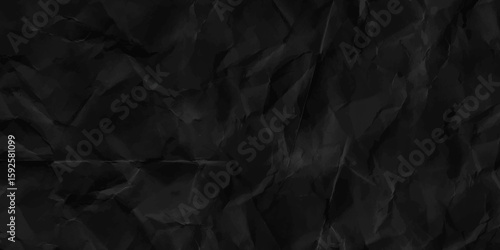 From above black crumpled paper texture. black background crumpled paper texture, seamless wallpaper.  Vector illustration.