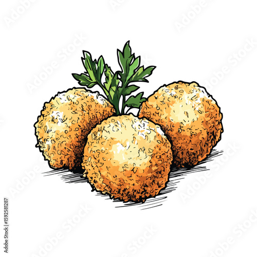 Sicilian Arancini Sketch Illustration Plump Stuffed