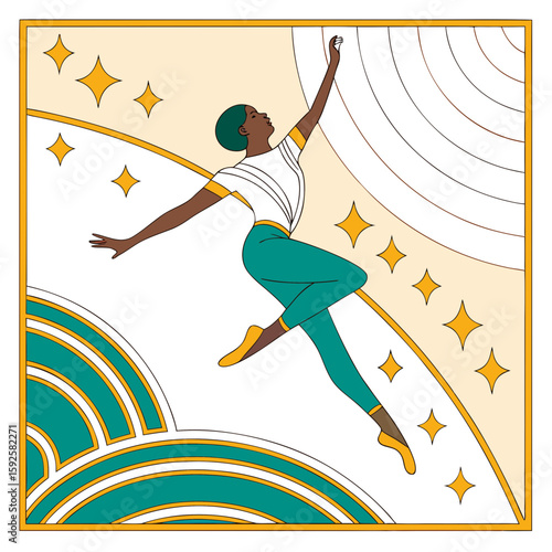 Flat vector illustration of dancer in motion silhouette